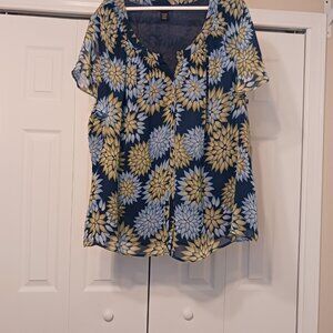 #282 3/$18 - Lane Bryant Blue/Green Short Button Down Sleeve Top Size 26